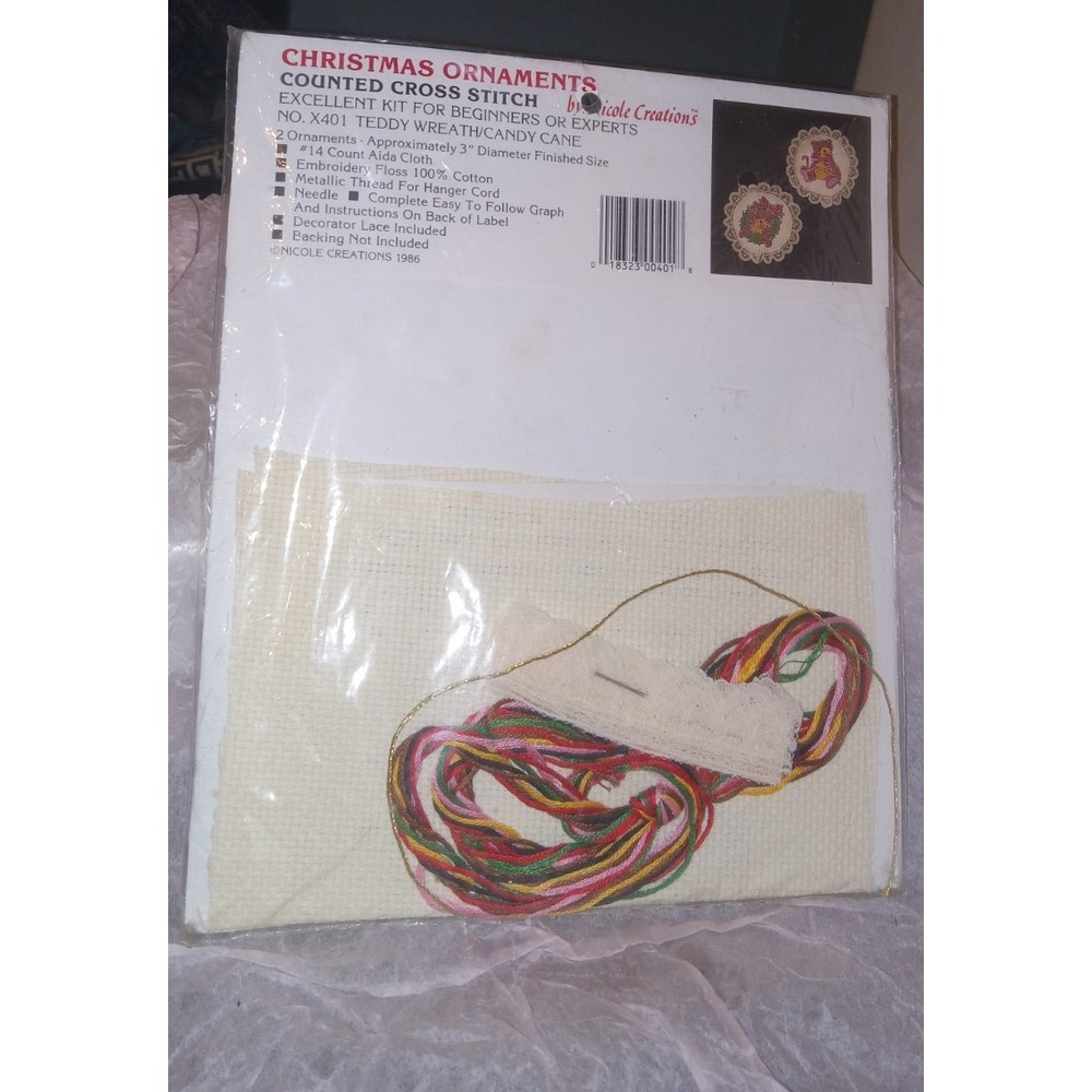 Counted Cross Stitch Christmas Ornaments Kit Nicole Creations Doily Teddy Bear - Picture 4 of 6
